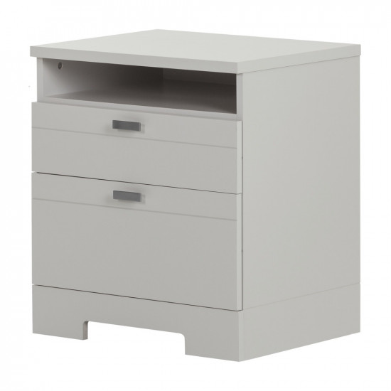Nightstand with Drawers and Cord Catcher (Soft Gray) 10271